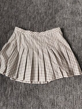 Tory Burch Plaid Pleated Mini Skirt/Tennis Skirt- Cream/Black